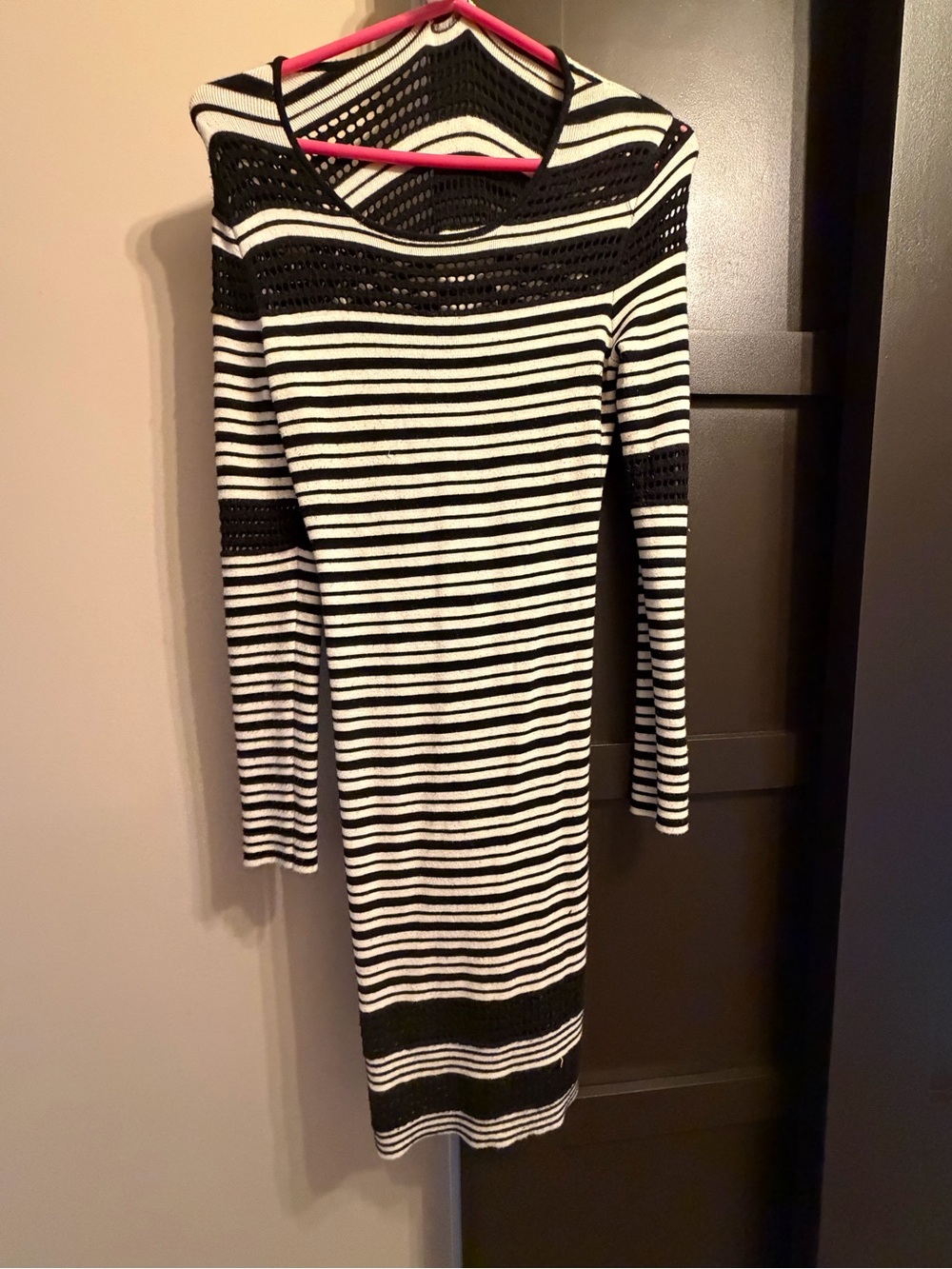 Cache Black and White Striped Knit Bodycon Dress